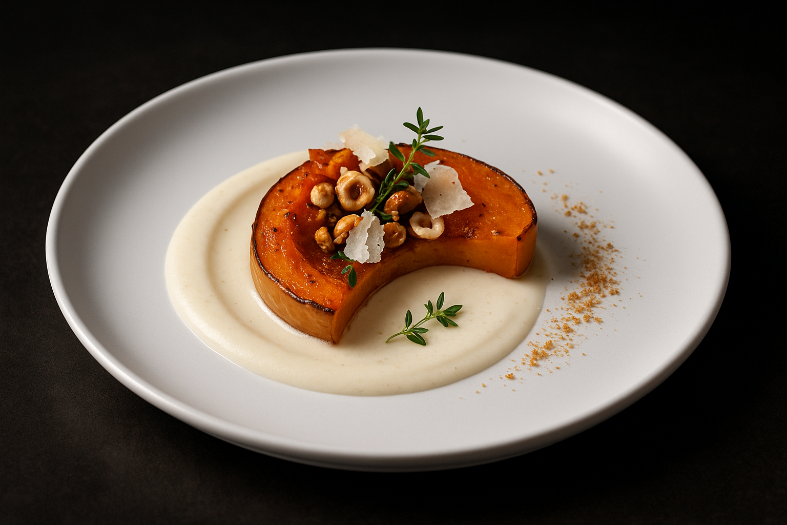 You are currently viewing Courge rôtie au miel, noisettes et émulsion de parmesan