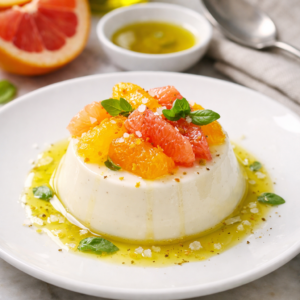 Lire la suite à propos de l’article Panna cotta vanille, agrumes & huile d’olive